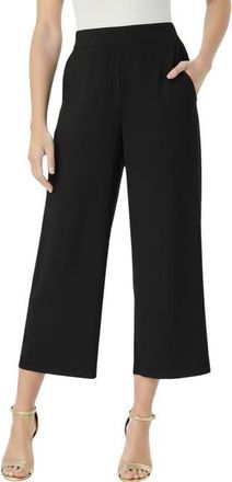 Roaman's Plus Size Ultra Drape Wide Leg Pull On Capri Pants in Black at Nordstrom, Size Medium