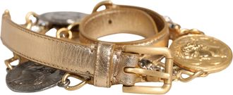 Dolce & Gabbana Gold Brass Chain Coin Embellished Metal Buckle Womens Belt