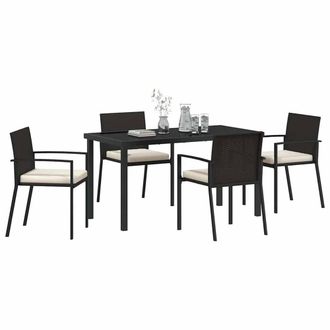 Berkfield Home Modern 5 Piece Garden Dining Set Black Poly Rattan