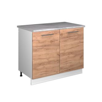 Vicco Mueble Bajo Para Fregadero Fame-line, Roble Dorado/blanco, 100 Cm, Et M&aacute;rmol, Vicco