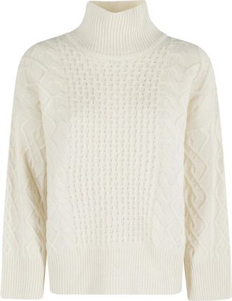 Ermanno Scervino Truien & Vesten, Dames, Wit, S, Trui met hoge kraag en franjes