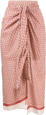 Brunello Cucinelli geometric-print knotted skirt - women - Cotton - 38 - Red
