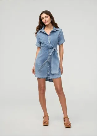 Duer Performance Denim Lite Wrap Shirt Dress in Light-Stone at Nordstrom, Size Xx-Small