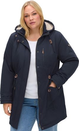 Sheego Kurzmantel SHEEGO, Damen, Gr. 40, tiefblau, 100% Polyester, Teddyfleece:100% Polyester, Wattierung:100% Polyester, unifarben, unifarben mit Farbeinsat