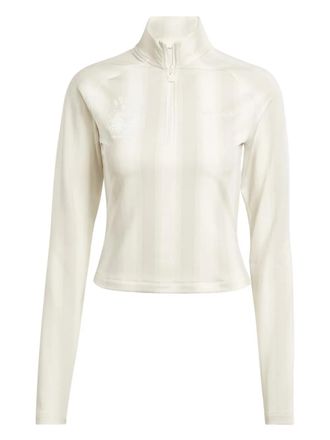 adidas half-zip striped sweatshirt - women - Elastane/Recycled Polyester - L - Neutrals