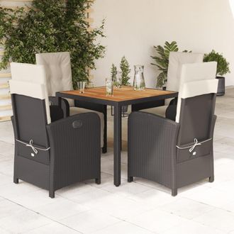 vidaXL Set De Muebles Jard&iacute;n 5 Pzas Con Cojines Rat&aacute;n Sint&eacute;tico Negro Vidaxl