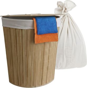 Relaxdays Relaxdays Corner Laundry Basket with Lid, Bamboo, 80 l, Foldable Laundry Hamper, HWD: 60 x 36 x 36 cm, Natural