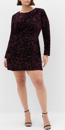 City Chic Winter Sequin Long Sleeve Dress in Purple at Nordstrom, Size Xs