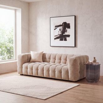Maisons du monde Sof&aacute; nube de 3/4 plazas de terciopelo beige latte efecto desgastado