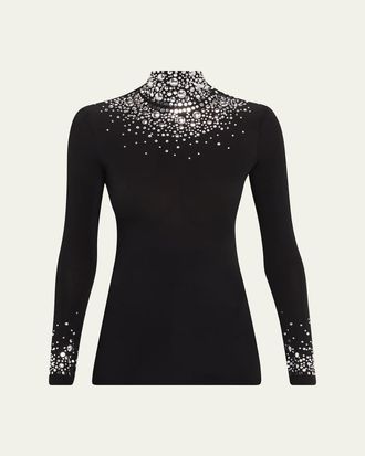 Paco Rabanne Degrade Studded Turtleneck Long-Sleeve Top