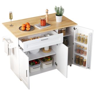 STILVORA Carro De Cocina Con 2 Puertas, 1 Caj&oacute;n, Estantes Ajustables, Toallero Y 5 Ruedas 132.5x44x90 Cm