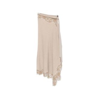 Ermanno Scervino Gebreide trui met hoge hals en kanten afwerking - Dames - Truien - Beige - Maat: ONE Size Kasjmier