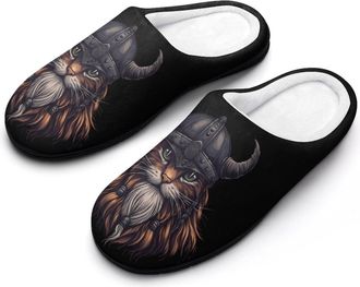 Generic Cat-Vikings Cute Mens House Slippers Memory Foam Washable Cotton Slip on Home Shoes