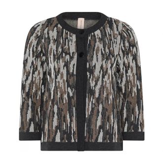 Skovhuus Truien & Vesten, Dames, Veelkleurig, XL, Jaquard Patroon Vest Houtskool