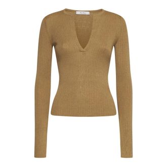 Max Mara Urlo Zijde Kasjmier Trui - Dames - V-hals truien - Bruin - L - Kasjmier - Truien & Vesten