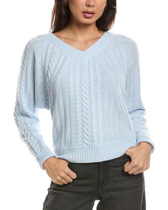 Fort&eacute; Cashmere Diagonal Cable V-Neck Cashmere Sweater