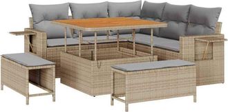 vidaXL Garden Sofa Set 9 pcs Beige and Light Grey Poly Rattan vidaXL