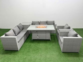 Fimous 8 Seat Rattan Lounge Sofa Set Outdoor Garden Furniture Set in Light Grey