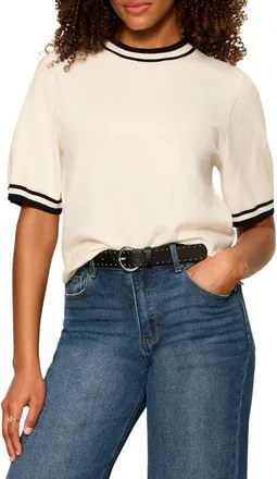 Sanctuary Perfect Tipped Short Sleeve Sweater in Chalk White/black at Nordstrom, Size X-Large