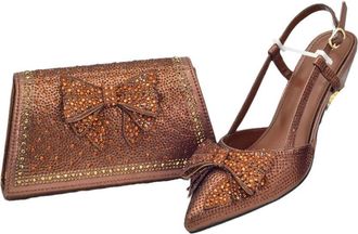 Generic Womens Shoes and Bags Set Sparkly Rhinestone Bow Decorated Stiletto High Heel Shoes Evening Handbag