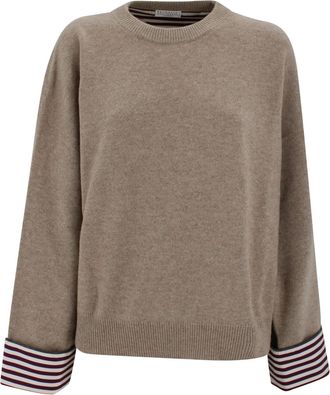 Brunello Cucinelli Cashmere Jumper With Shiny Shirt Details