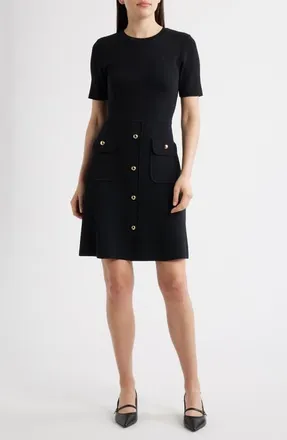 Eliza J Patch Pocket A-Line Sweater Dress in Black at Nordstrom, Size Xx-Large