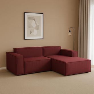 Dmora Sof&aacute; Fijo Dgatta, Gran Sof&aacute; Modular De 2 Plazas Con Pen&iacute;nsula A La Derecha, 100% Made In Italy, Sof&aacute; Moderno En Tela, Cm 240x170h70, Rojo - Dmora