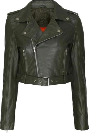 Notyz Army Green Bikerjack met Riem - Dames - Leren en Su&egrave;de Jassen - Groen - 2XL - Leer - Jassen