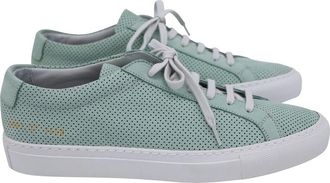 Common Projects Original Achilles Low Perforated Sneakers in Teal Calfskin Leather