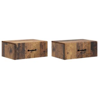 vidaXL Mesita De Noche De Pared Con Caj&oacute;n 2 Pcs Madera Envejecida Vidaxl