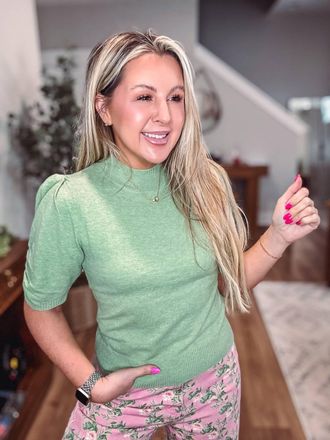 Entro Puff Sleeve Knit Top In Sage