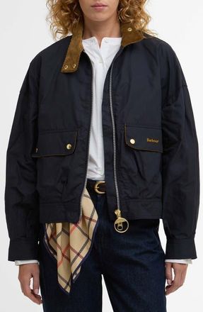 Barbour Blackthorn Cotton Jacket in Vulcan Navy/Beige Tattersall at Nordstrom, Size 12 Us