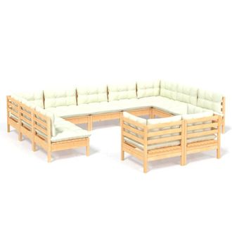 vidaXL Muebles De Jard&iacute;n 11 Pzas Y Cojines Madera Maciza De Pino Crema Vidaxl
