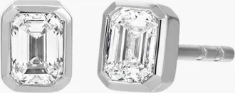 EF Collection Womens Bezel Set Emerald Cut Diamond Stud Earring In 14K White Gold