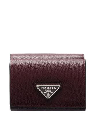 Prada Portafoglio in pelle con logo a triangolo - Rosso