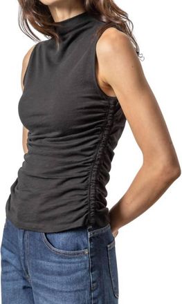 Lilla P Shirred Mock Neck Tank In Black