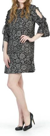 Papillon Ruffle Cold Sleeve Floral Print Dress In Black/grey