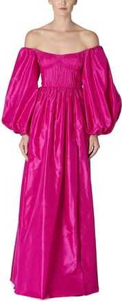Carolina Herrera Off Shoulder Balloon Sleeve Silk Gown
