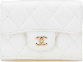 Chanel 2021-2025 CC Quilted Caviar Trifold Flap Wallet long wallets - White