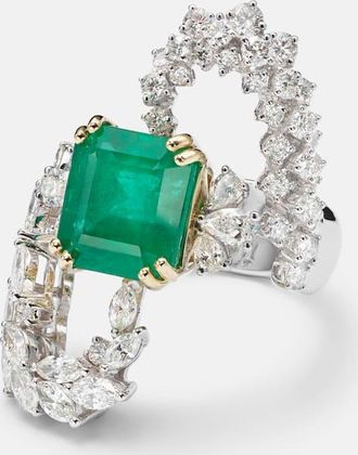 Yeprem Anello Reign Supreme in oro bianco 18kt con smeraldo e diamanti