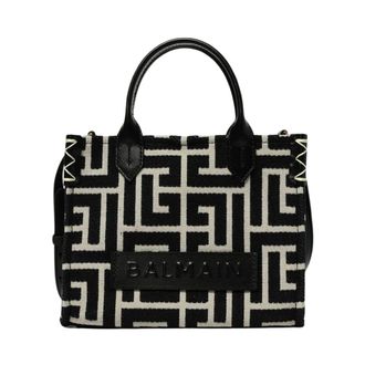 Balmain Tote Bags, female, Black, Size: ONE SIZE Geometric Pattern Canvas Tote Bag