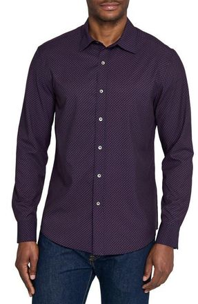 W.R.K Basic Slim Fit Red Geo Link Print Performance Button-Up Shirt in Navy/Red at Nordstrom, Size Small