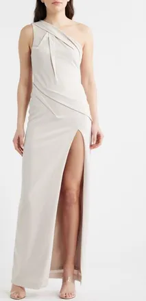 Black Halo Arliss One-Shoulder Column Gown in Pale Oyster at Nordstrom, Size 12