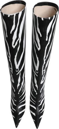 Dolce & Gabbana Womens Black White Zebra Heels High Boots Shoes And Lamb Leather