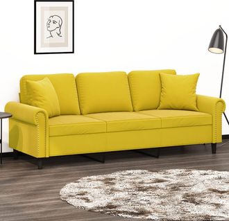 vidaXL Vidaxl - Sof&aacute; De 3 Plazas Con Cojines Terciopelo Amarillo 180 Cm