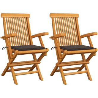 vidaXL Sillas De Jard&iacute;n 2 Uds Madera Teca Con Cojines Gris Taupe Vidaxl