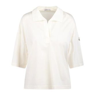 Moncler Polo Shirts, female, White, Size: S Logo-patch Cotton Polo Shirt