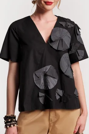 Frances Valentine Schooner Top Flowers in Black at Nordstrom, Size X-Small