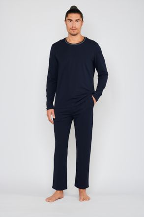 Joop Pyjama JOOP Core, Damen, Gr. XXL, blau, Jersey, Obermaterial: 95% Baumwolle, 5% Elasthan, bequem lang, Rundhals, Homewear-Sets Pyjama, mit Rundhalsaus