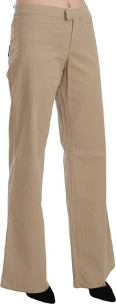 Just Cavalli Beige Cotton Mid Waist Flared Trousers Womens Pants